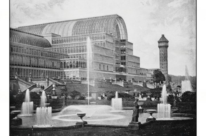 Cartolina d'epoca con il Palazzo di Cristallo della Grande Esposizione